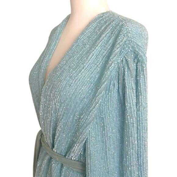 Retrofete Sequin Gabrielle Robe Dress Wrap Light Blue Teal Small - Picture 5 of 9